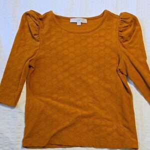 LOFT Women's Mustard Blouse with Puff Sleeves